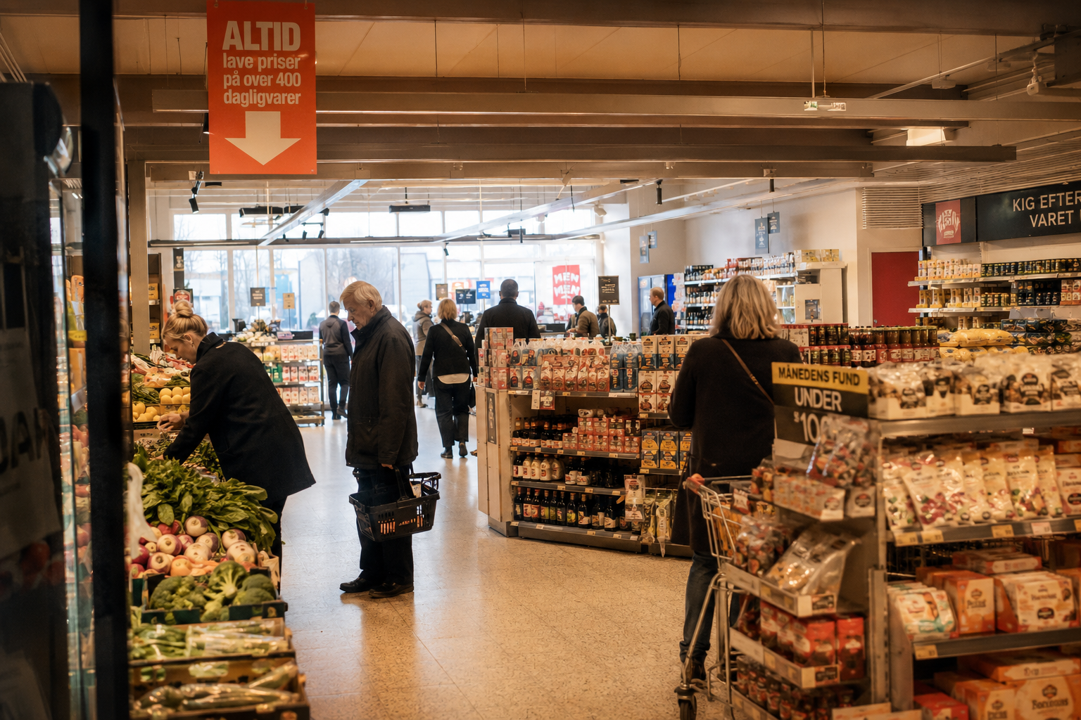 Dagligvarebutik med varegange