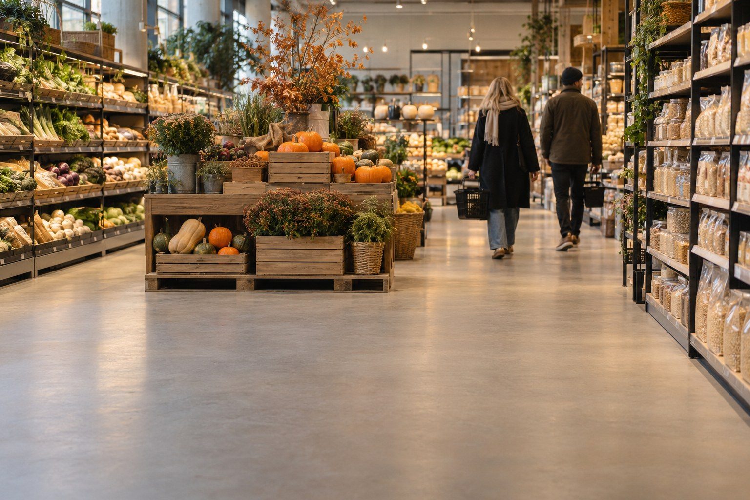 Dagligvarebutik med varegange
